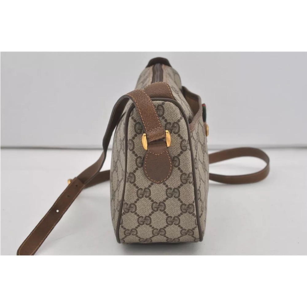 Authentic GUCCI Web Sherry Line Shoulder Cross Bag GG PVC Leather Brown 7169I - Picture 4 of 16